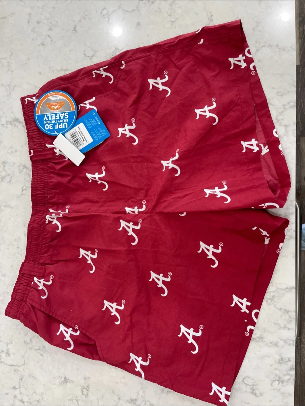 Columbia University of Alabama Crimson Swim Trunks with White Script Logos - Picture 1 of 3